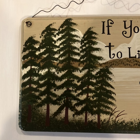 Decorative wood sign “Lake” w wire hanger - Picture 2 of 5